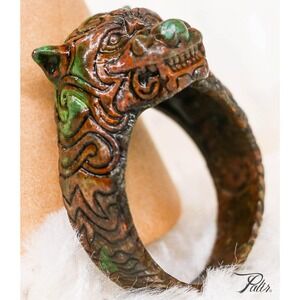 Cheetah Ring Patina Finish Tribal Big Cat Head Statement Gift Men Women Size 10